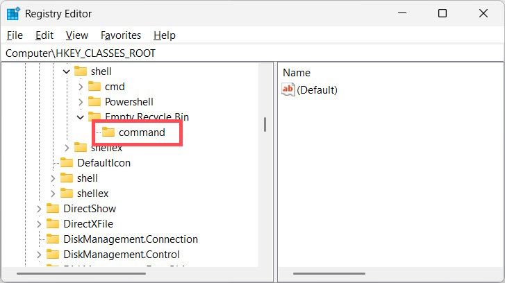 Tạo khóa mới trong Empty Recycle Bin