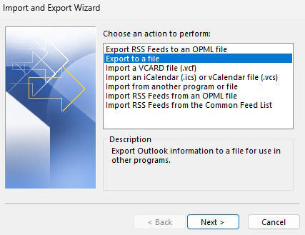 Export to a file Outlook