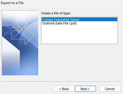Xuất file dữ liệu danh bạ CSV trên Outlook
