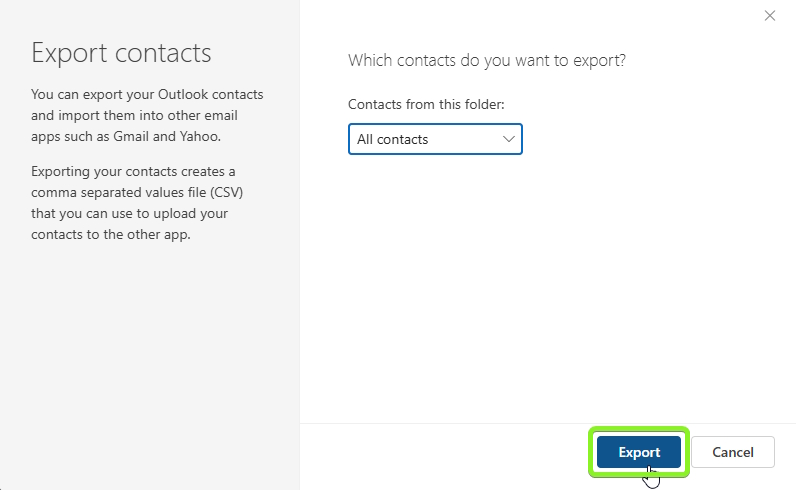 Xuất danh bạ trên Outlook web