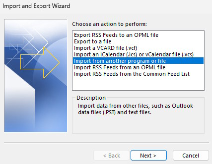Select Import from another program or file
