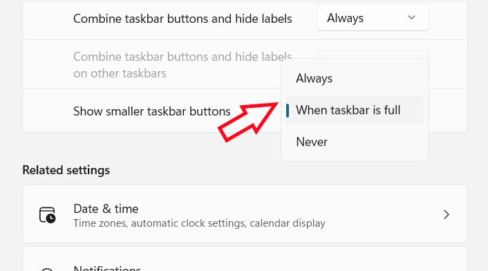 Chỉnh icon nhỏ thanh Taskbar Windows