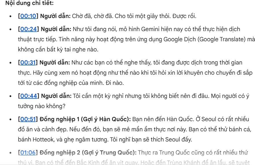 Bản dịch video trên Gemini