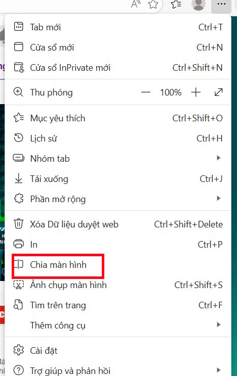 Chia đôi màn hình trên Edge 
