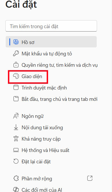 Chỉnh giao diện trên Edge 