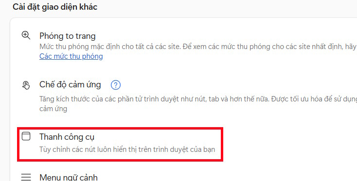 Thanh công cụ trên Edge 