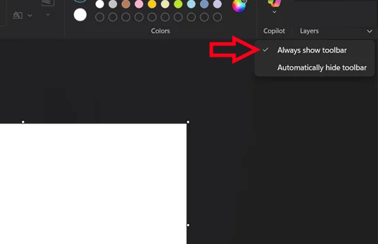 Luôn hiện thanh công cụ trong Paint