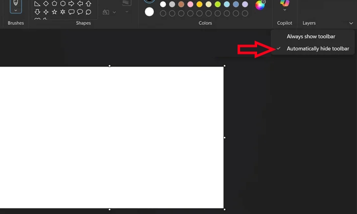 Tự động ẩn thanh công cụ trong Paint