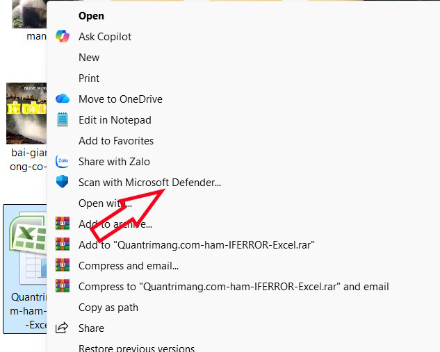 Chọn quét tập tin bằng Microsoft Defender