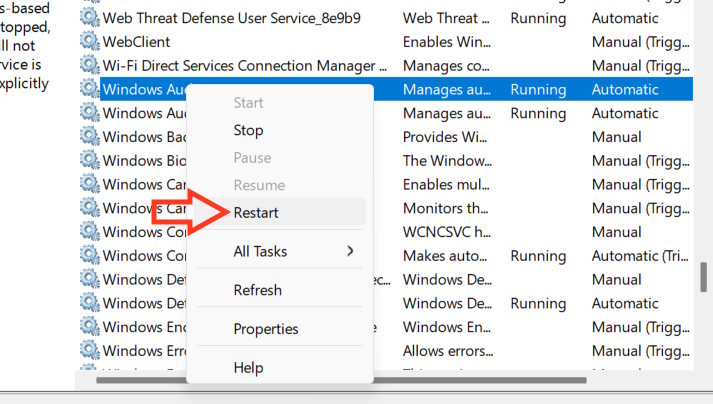 Khởi động lại Audio services