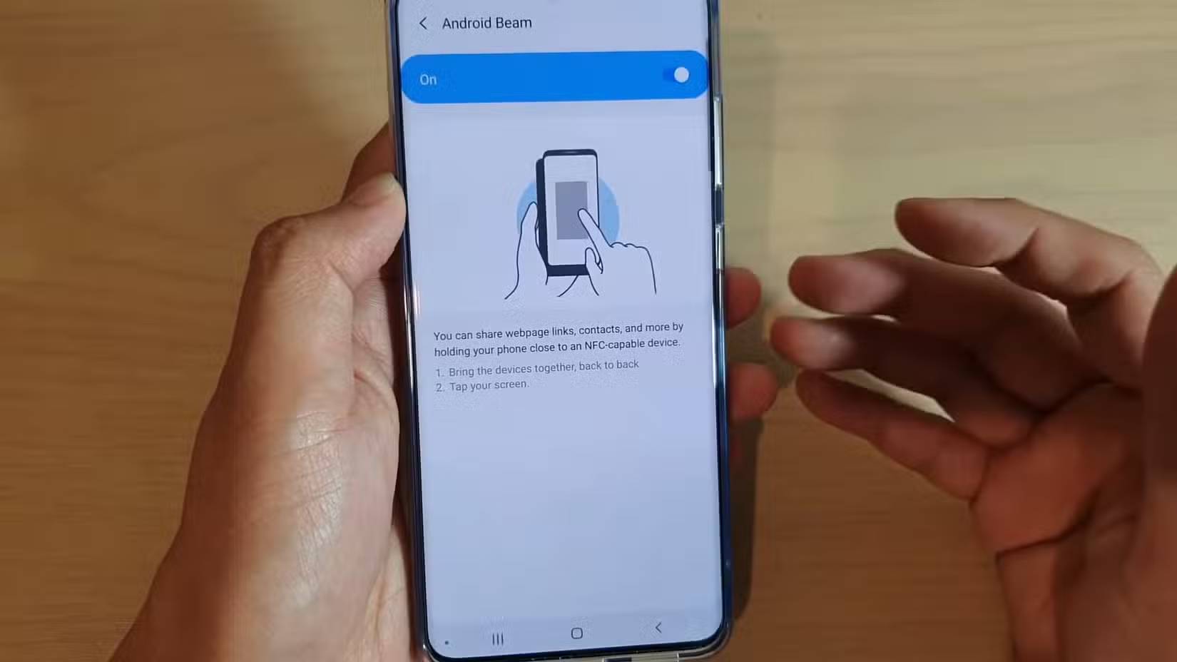 Màn hình cài đặt Android Beam đang hoạt động