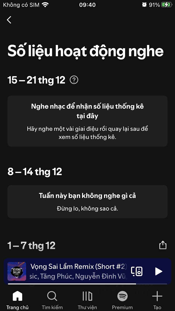Số liệu hoạt động nghe 1 tuần