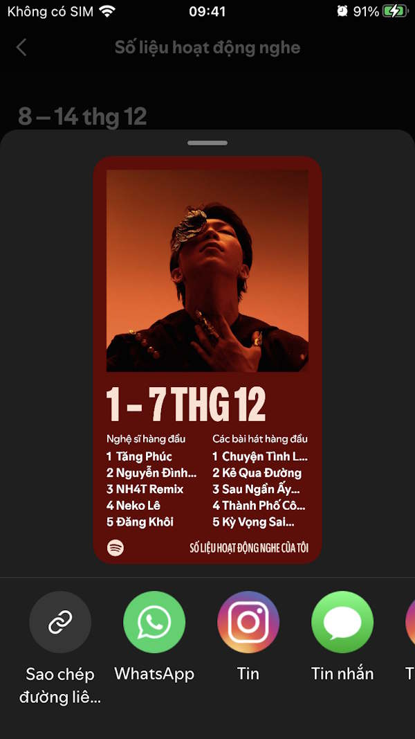 Chia sẻ thống kê nghe nhạc hàng tuần Spotify