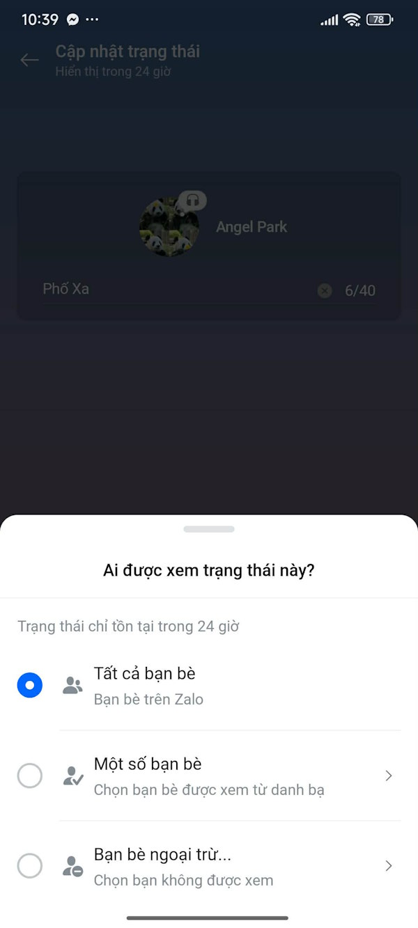 Chọn người xem trạng thái