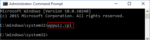 Mở Programs and Features bằng Command Prompt