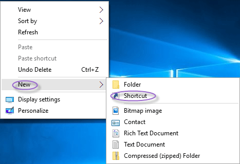 Tạo shortcut mới