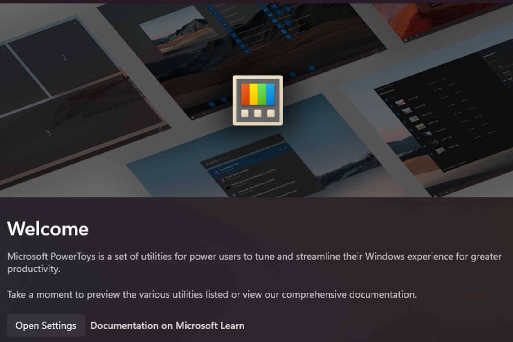 Màn hình khởi động Microsoft PowerToys chào mừng người dùng