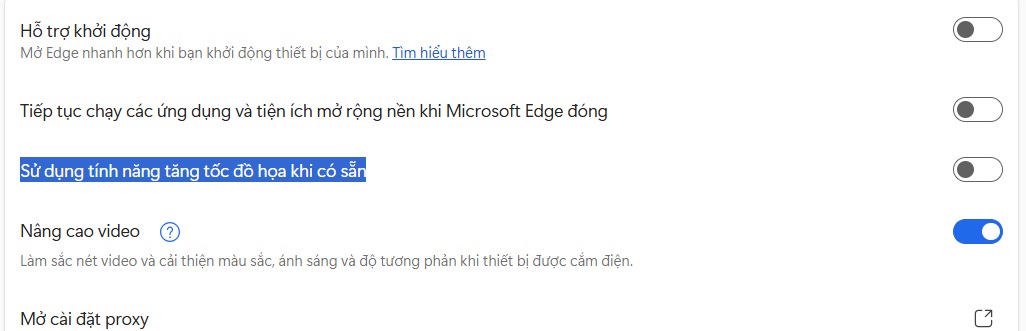 Tắt tăng tốc độ họa trên Edge