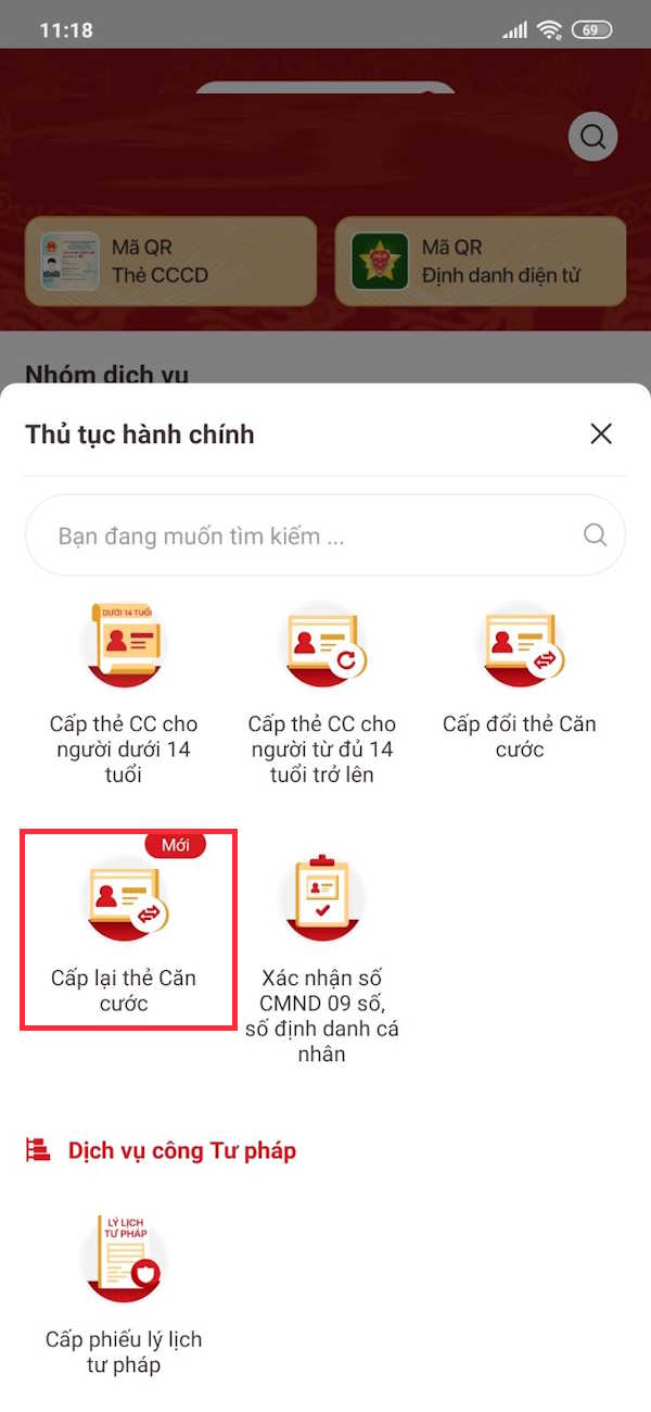 Cấp lại thẻ Căn cước trên VNeID