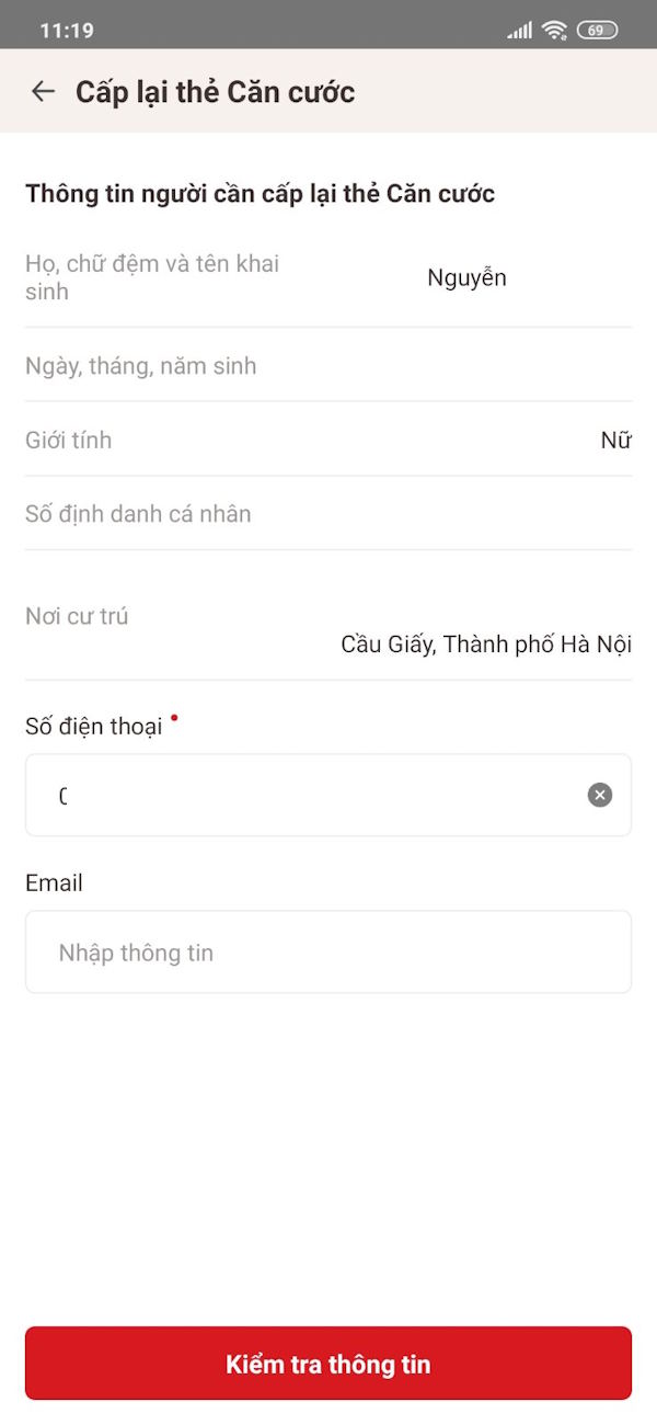 Cấp lại thẻ Căn cước trên VNeID cho bản thân