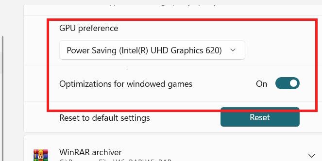 GPU mặc định cho ứng dụng