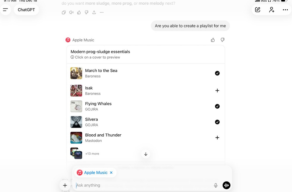 ChatGPT tạo danh sách phát