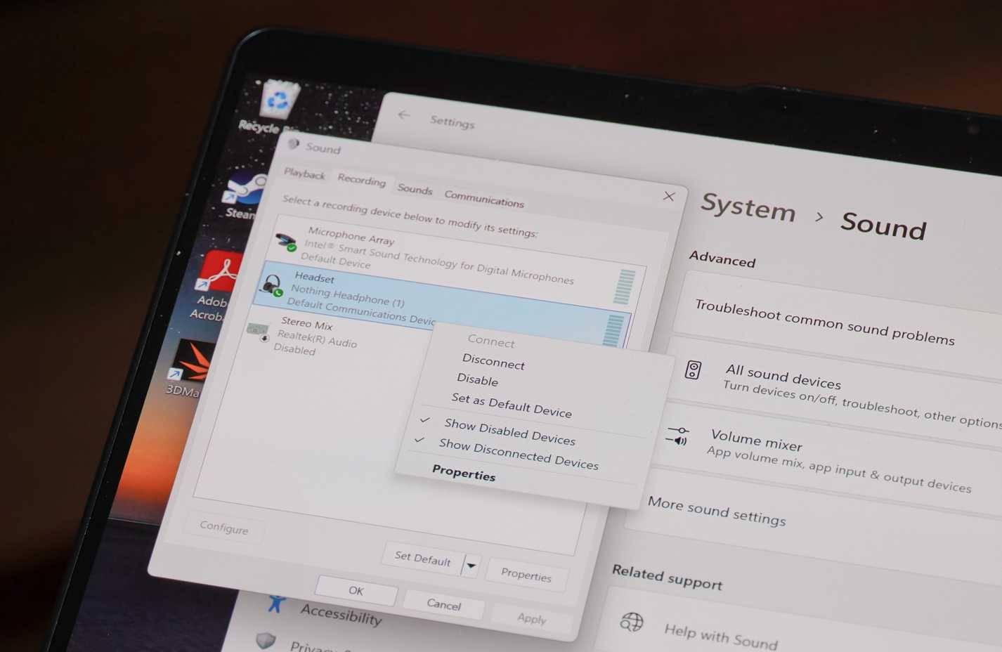 Tùy chọn tắt thiết bị ghi âm trong Windows 11