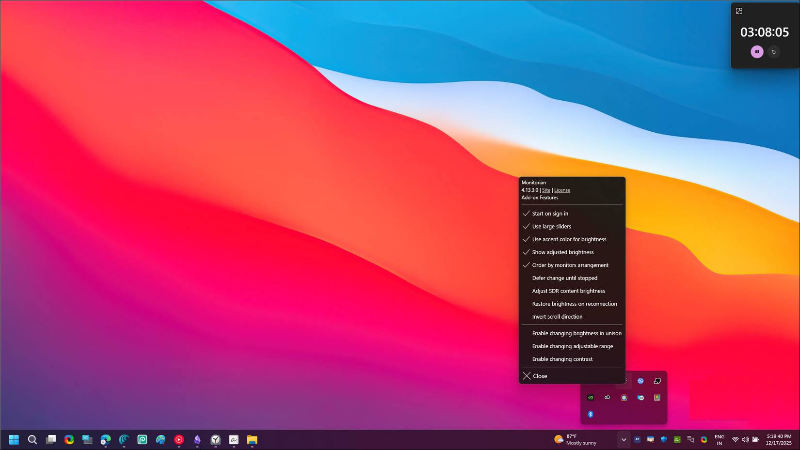 Thanh trượt Monitorian mở trong Windows 11