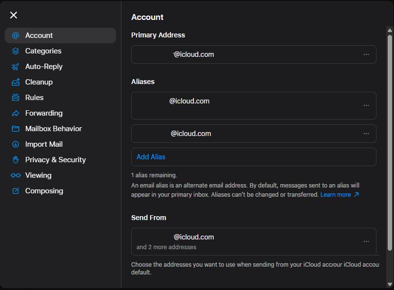 Danh sách iCloud Mail alias 