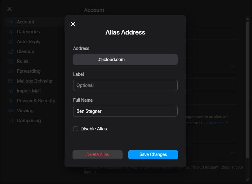 Thêm địa chỉ alias mới trong iCloud Mail