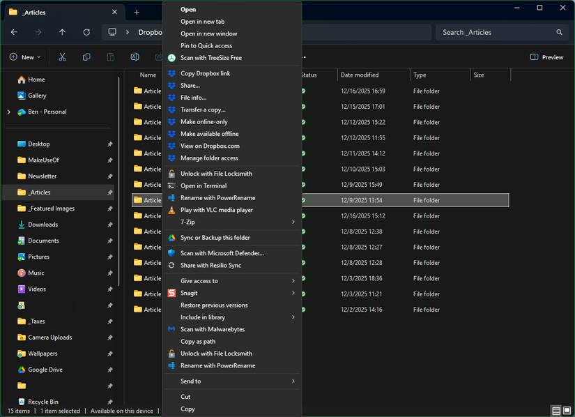Menu ngữ cảnh File Explorer lộn xộn