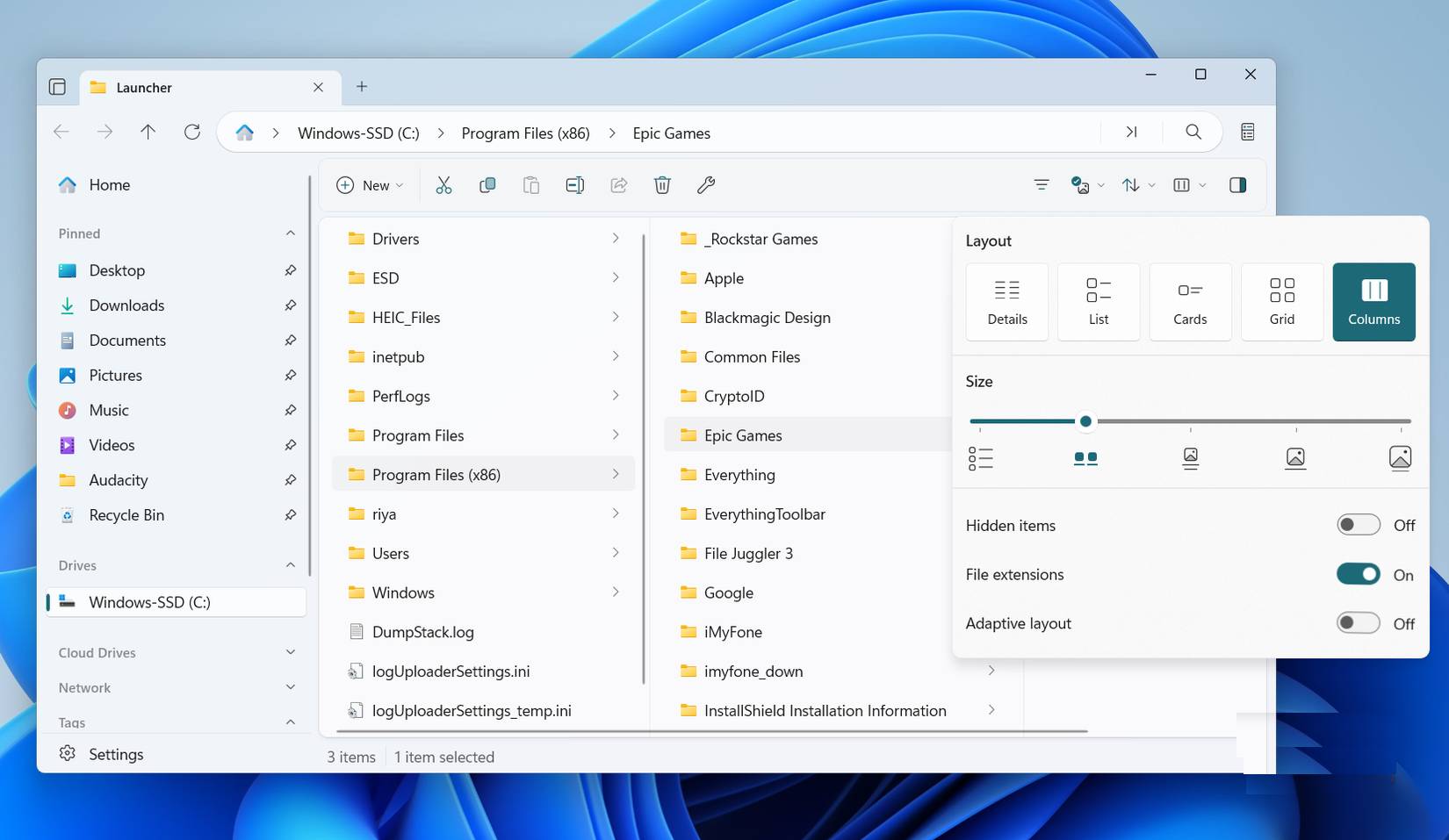 Ứng dụng quản lý file với chế độ xem cột trên PC