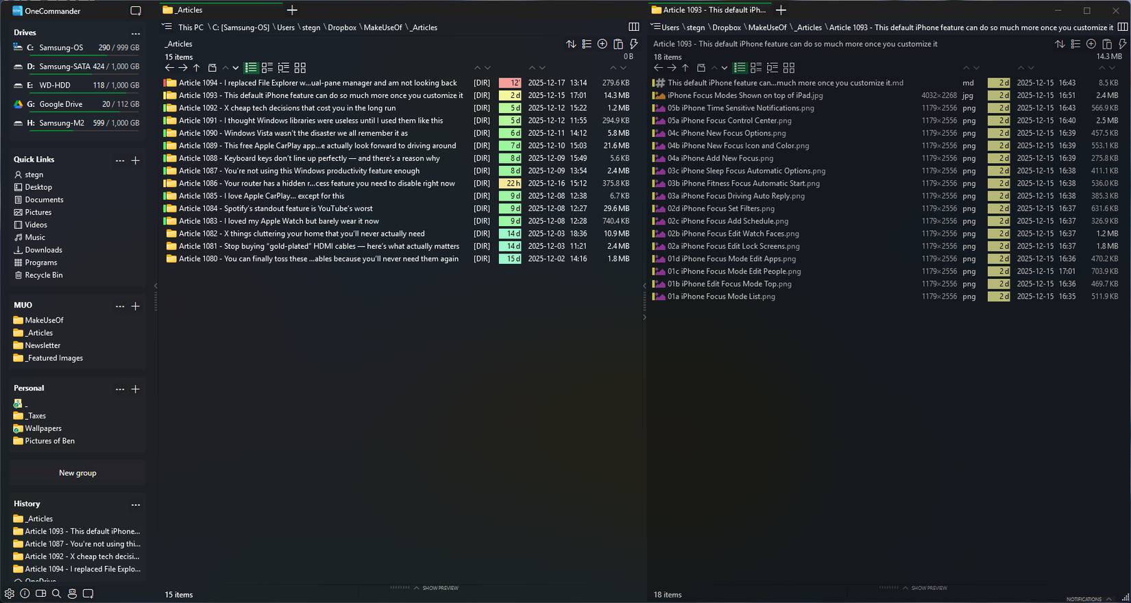 Chế độ xem hai ngăn của OneCommander