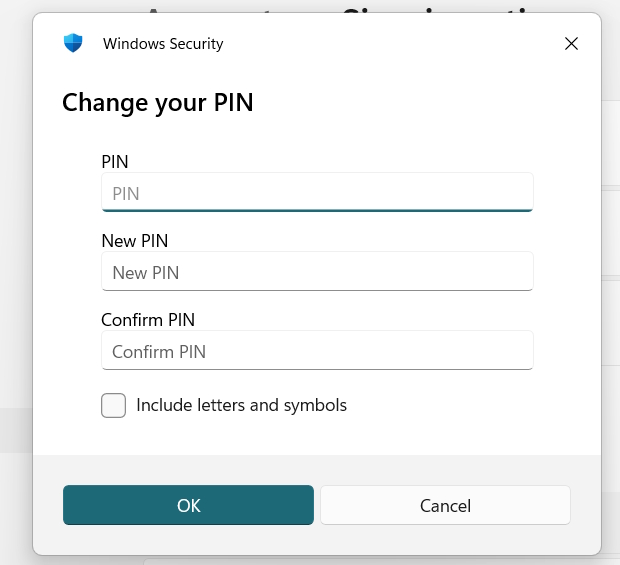 Nhập mã PIN mới trên Windows 11