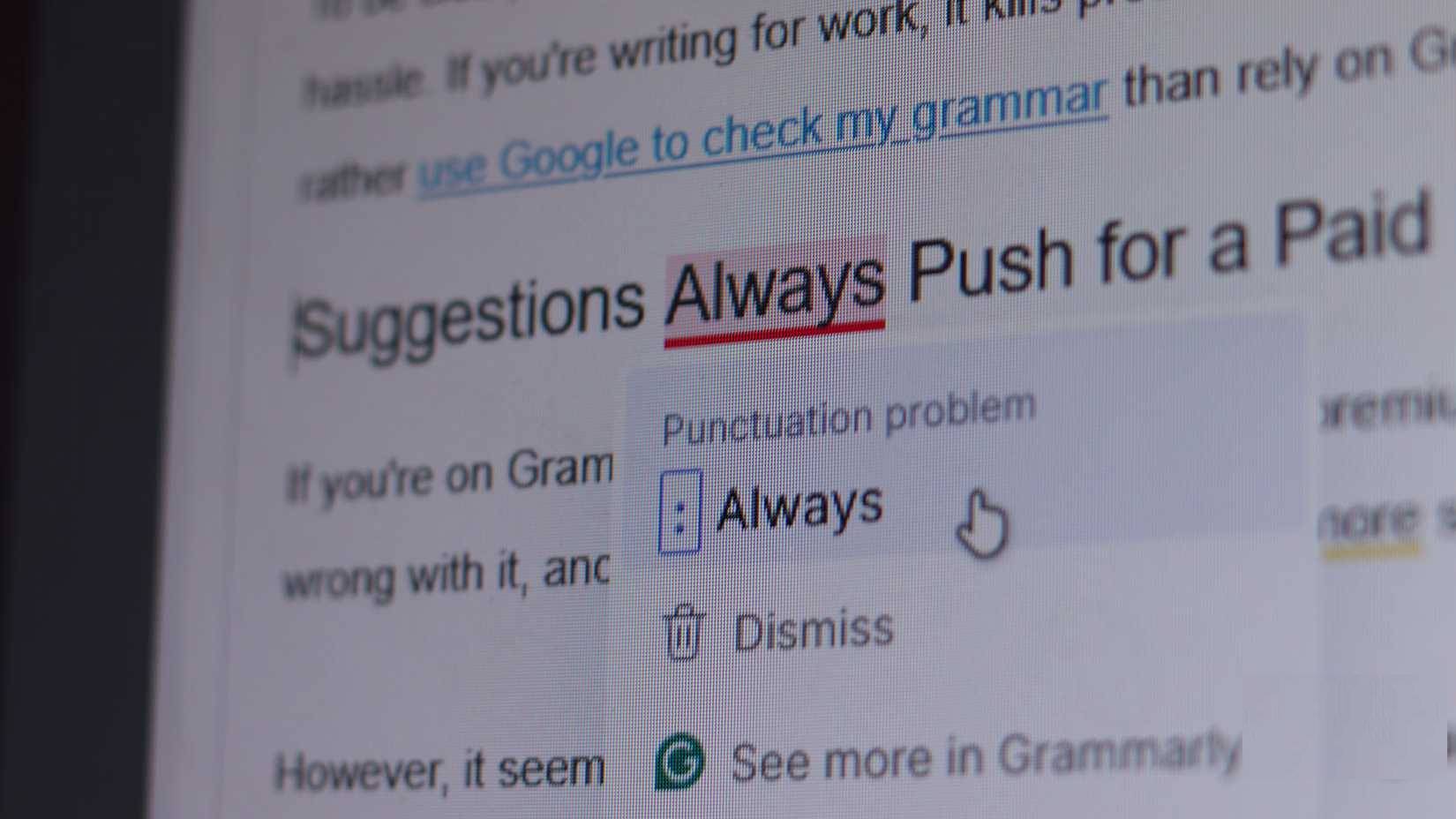 Grammarly hiển thị các đề xuất không chính xác