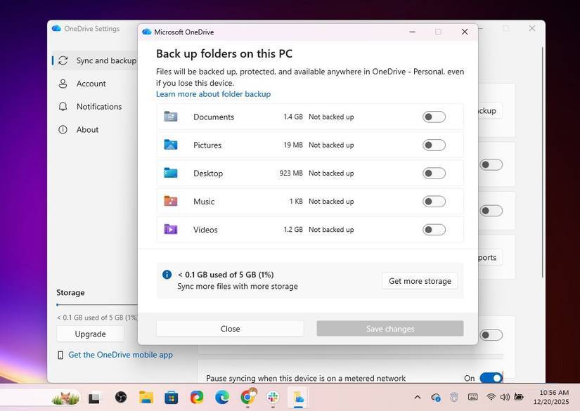 Kích hoạt thư mục sao lưu trên OneDrive