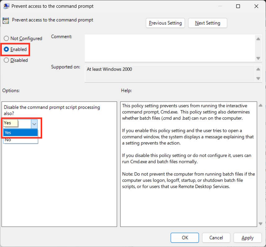 Vô hiệu hóa Command Prompt