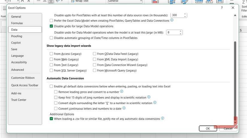 Vô hiệu hóa chuyển đổi dữ liệu tự động trong Excel
