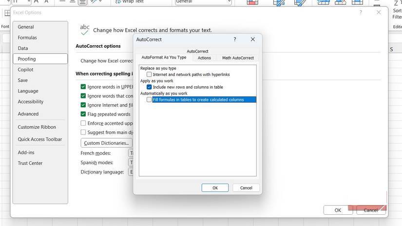 Vô hiệu hóa tính năng tạo ô bảng tự động tính toán trong Excel