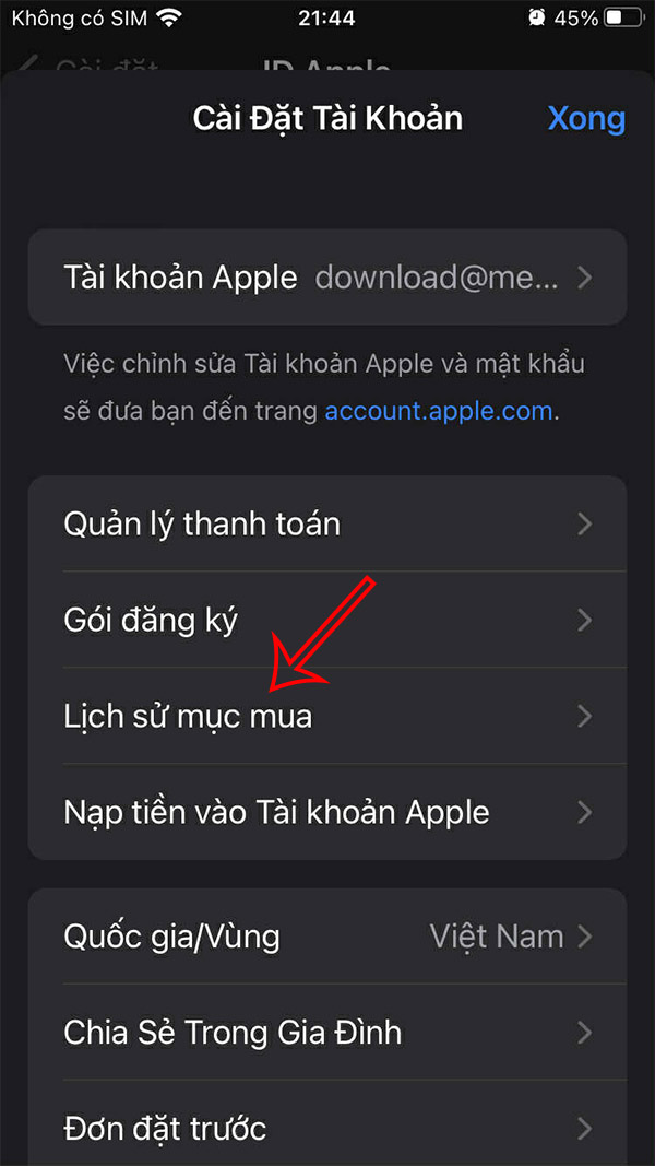 Lịch sử mua hàng Apple ID
