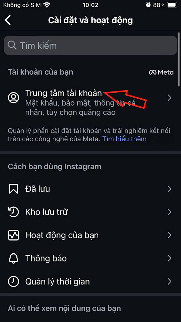 Trung tâm tài khoản Instagram 