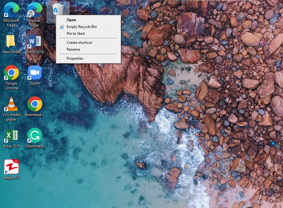 Nhấp chuột phải vào Recycle Bin