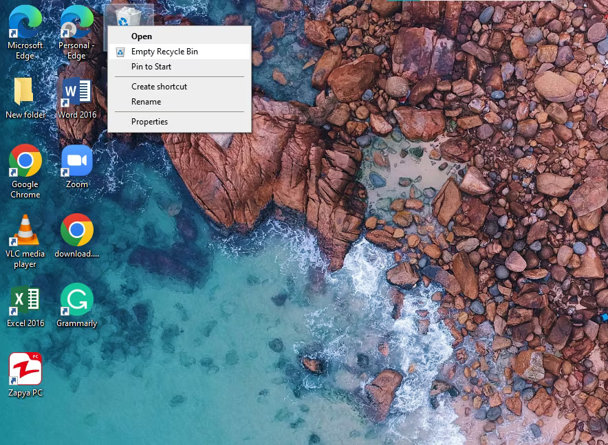 Chọn Empty Recycle Bin