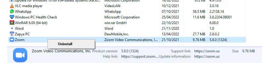 Gỡ cài đặt chương trình