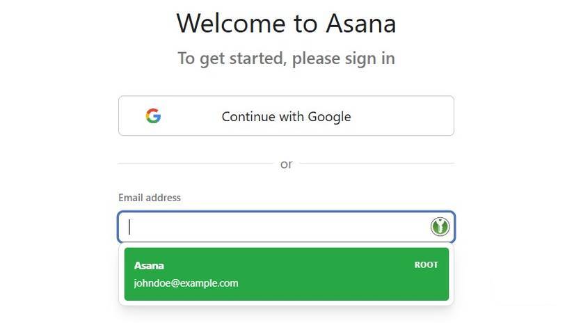 Đăng nhập vào Asana bằng KeePassXC