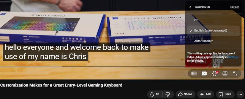 Tùy chọn phụ đề trên YouTube