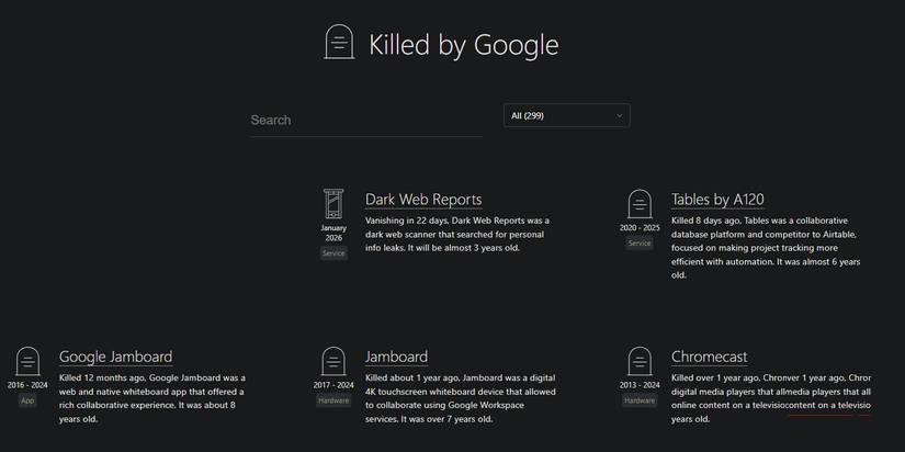 Website Google Graveyard trên desktop