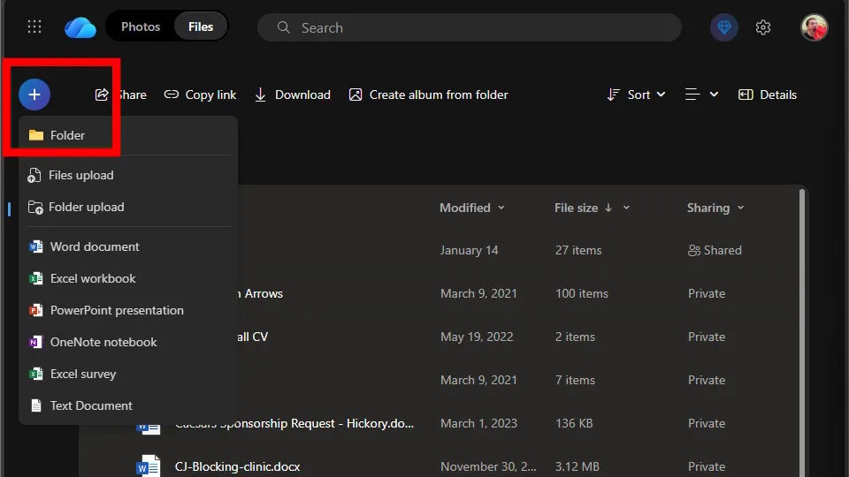 Tạo thư mục trong OneDrive