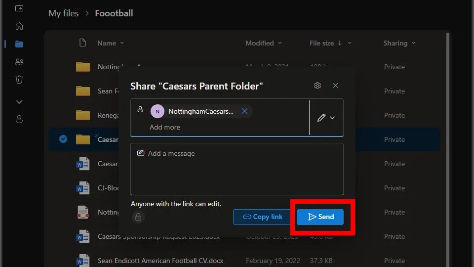 Gửi tập tin tới người khác trên OneDrive