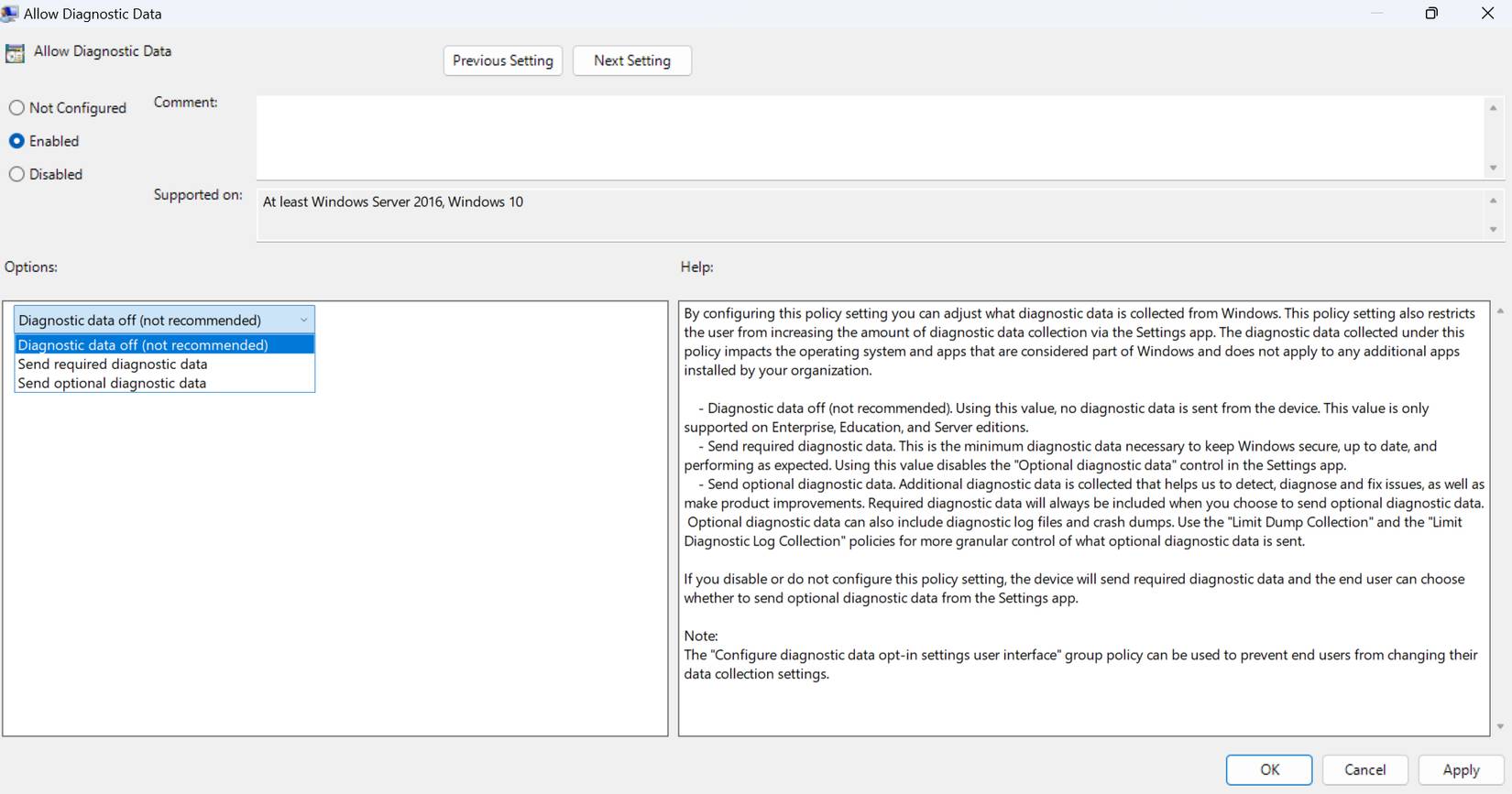 Vô hiệu hóa việc gửi dữ liệu chẩn đoán